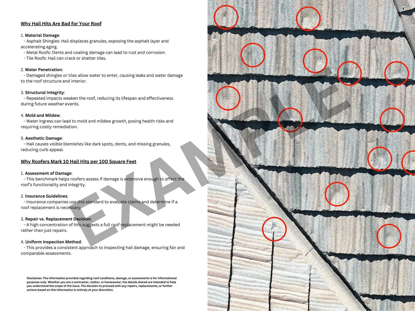 Example of roof damage from drone damage inspection